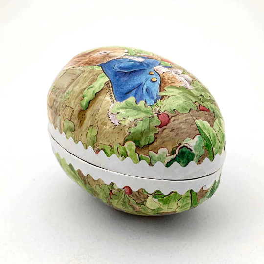4-1/2" Peter Rabbit in Vegetable Patch Papier Mache Easter Egg Container ~ Germany